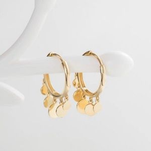 New 18K Solid Yellow Gold gold Hoop disc Earrings, Huggie Hoop Earrings